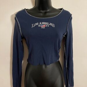 Forever 21 Navy Crop Top with Graphic Design